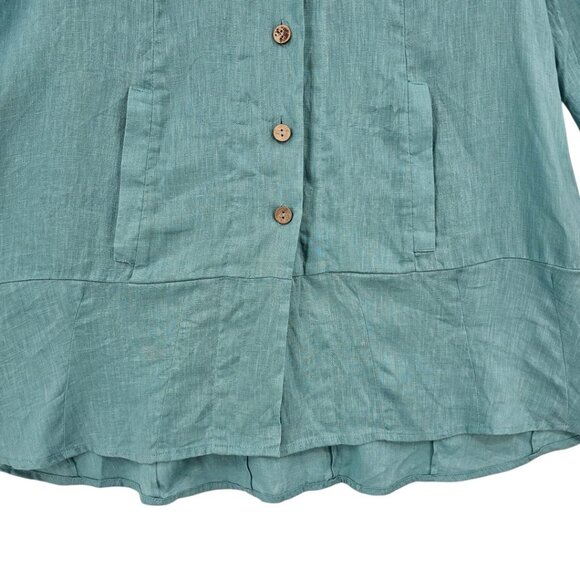 Soft Surroundings Womens S Island Breeze Lagenlook‎ Turquoise Linen Top - Picture 3 of 12